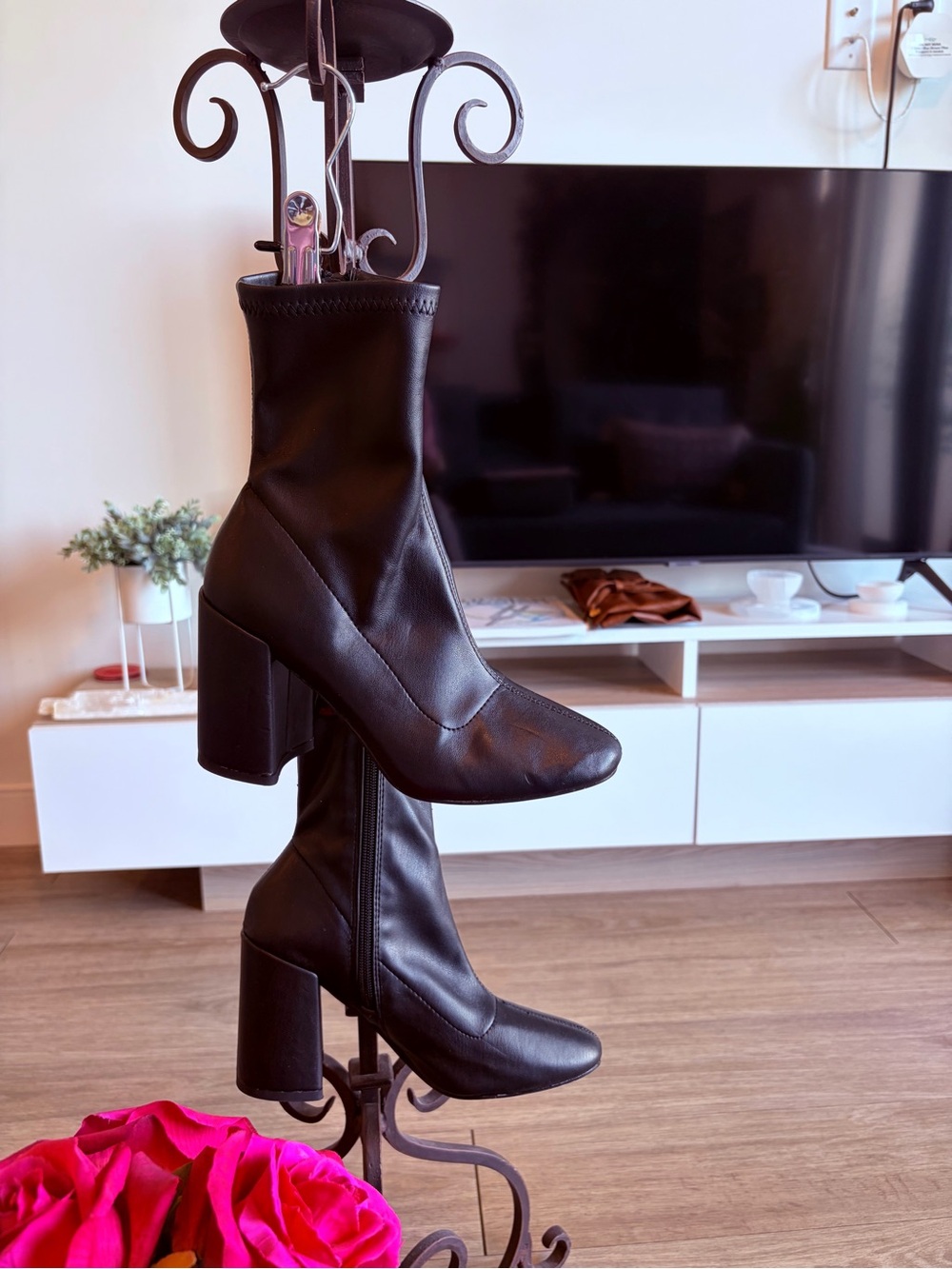 London Rebel Elegant Black Mid-Calf Block Heel Boots
